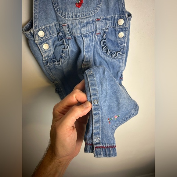 Vtg 90s Faded Glory Denim Overalls Size 18 Months Little Girl Sherry Embroidery - Picture 4 of 14